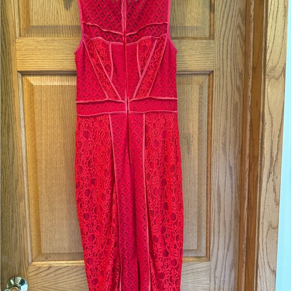 Bebe Red Mixed Lace Pattern Dress Size 6 - Picture 5 of 9
